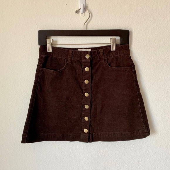Brown Corduroy Mini Button Skirt - Picture 4 of 8